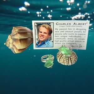 Green Pompano Beach Glass Freeform  Adjustable Ring